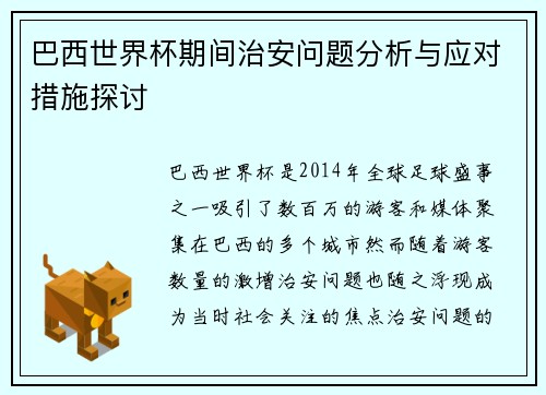 巴西世界杯期间治安问题分析与应对措施探讨